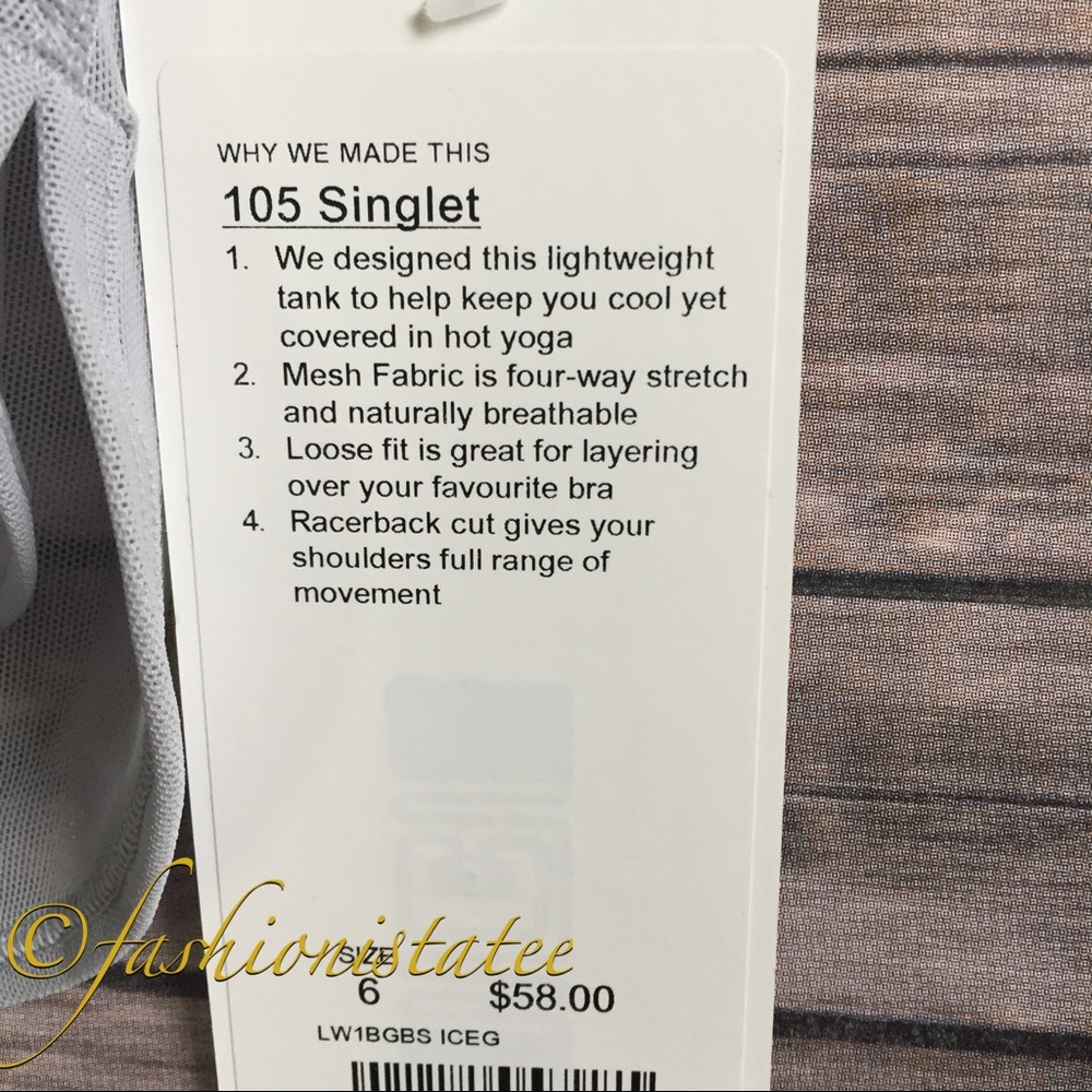 NWT ICEG ICE LULULEMON 105 SINGLET TANK MESH - - 6 - Picture 2 of 4